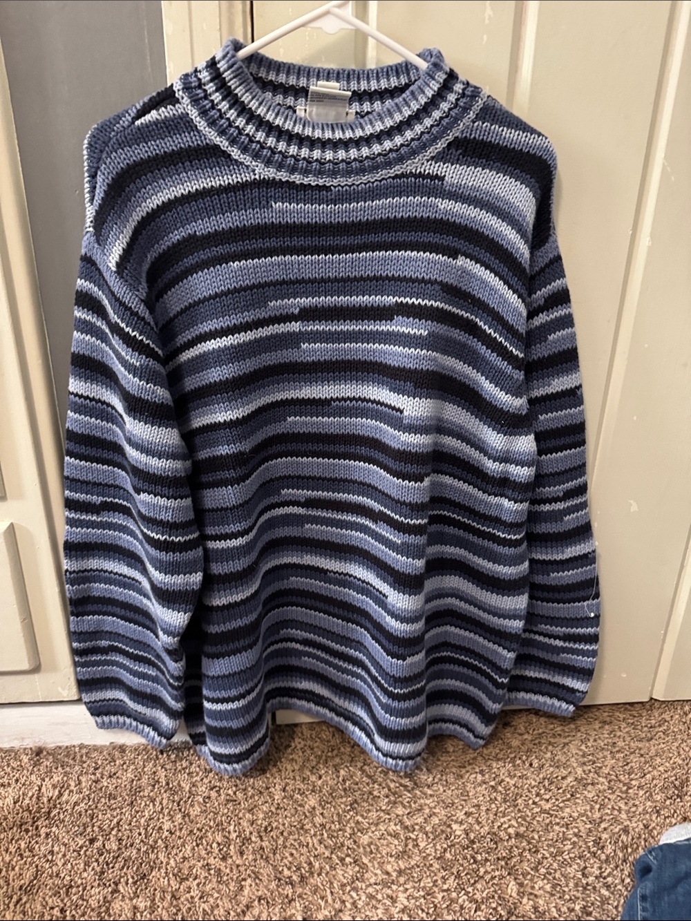 Talbots Women's Striped Knit Crewneck Sweater in Navy and Light Blue
